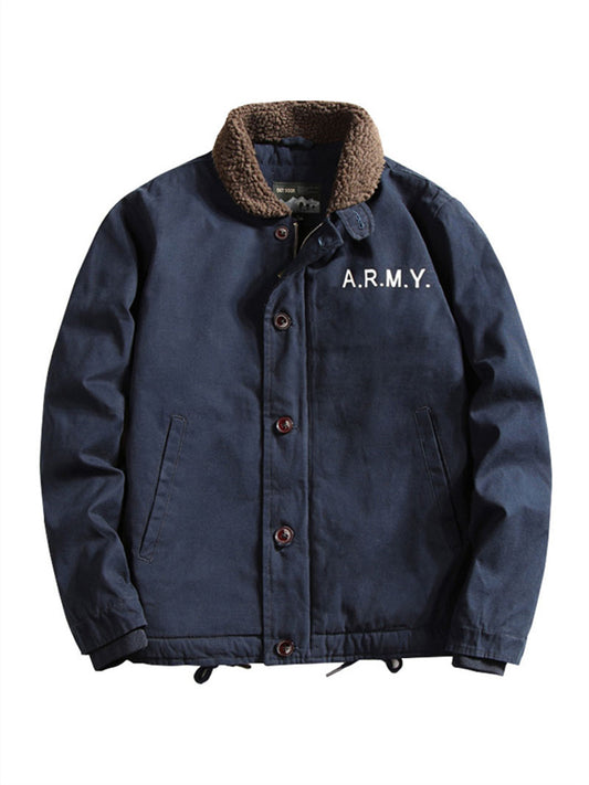 Pilot Jacket Men's Imitation Lambswool Cotton Jacket Lapel Labor Jacket Padded and Thickened Military Cotton Jacket