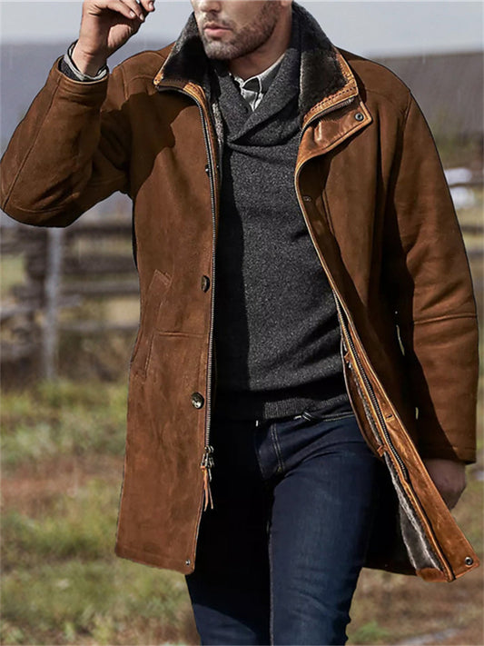 Fall and Winter Men's Mid-length Fur One Paragraph Tweed Coat Jacket