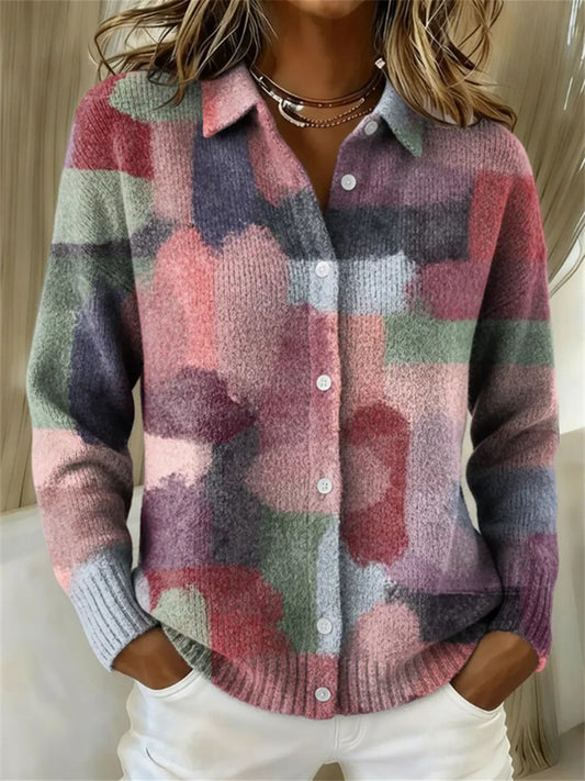New Arrival Fall/Winter Women's Shirt Collar Cardigan Top Printed Knit 3D Print Christmas Sweater
