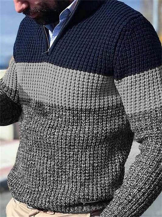 Men's Sweater Pullover Sweater Jumper Ribbed Knit Cropped Zipper Knitted Color Block Stand Collar Basic Stylish Outdoor Daily Clothing Apparel Winter Fall Orange Gray M L XL