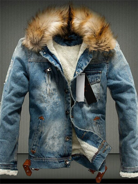 Fall and Winter New Men's Denim Jacket Padded and Thickened Fitted Denim Jacket Coat Men's Clothing