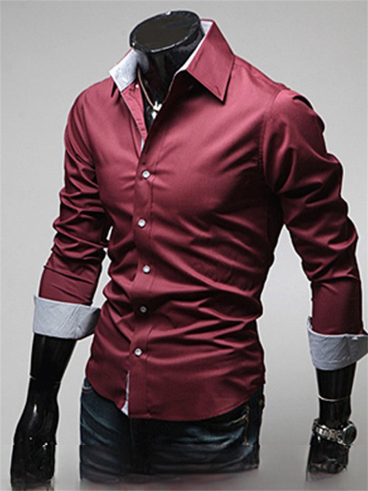 Men's Dress Shirt Button Up Shirt Collared Shirt Plain Solid Colored Collar Wine Black White Navy Blue Plus Size Wedding Party Long Sleeve Clothing Apparel Business