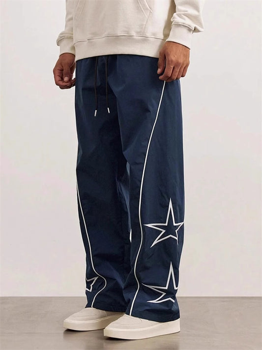 Men's New Style Five-Point Star Embroidered Casual Pants Vintage-Style Casual Trousers