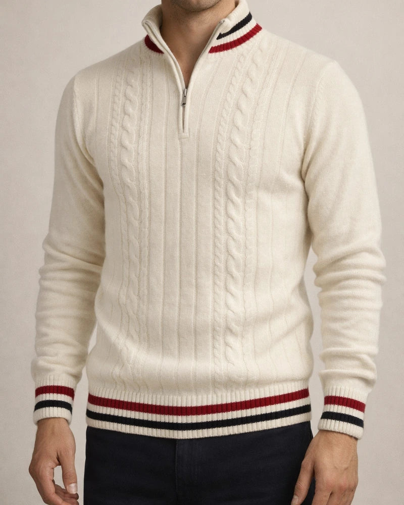 Color-block Zip-up Turtleneck Men's Knit Sweater | JRSEE:aa55295e-91cb-4403-8c64-ea508e201b09