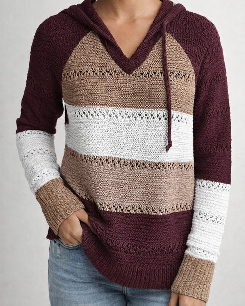 Colorblocking Pullover Loose Hooded Women's Knit Crochet Hollow Long Sleeve Sweater S-5XL | JRSEE:4e763328-53a0-44d6-a3ff-dc5de15d3ef5