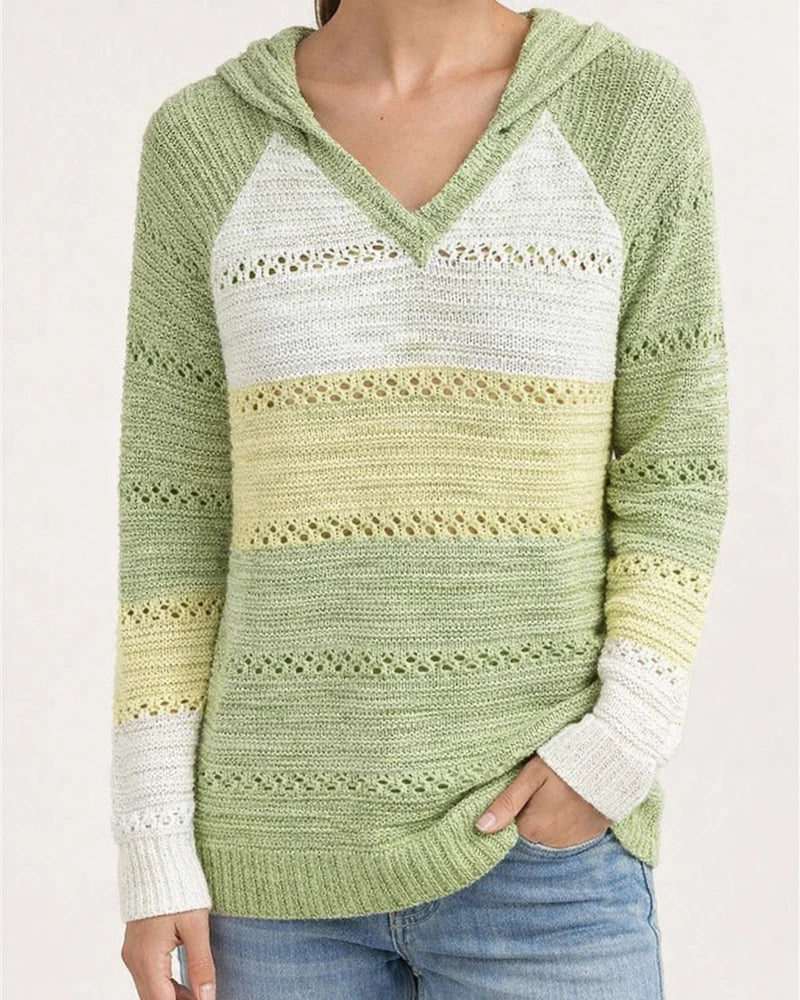 Colorblocking Pullover Loose Hooded Women's Knit Crochet Hollow Long Sleeve Sweater S-5XL | JRSEE:e2dd70db-3107-42ce-919f-300cb74f98c5