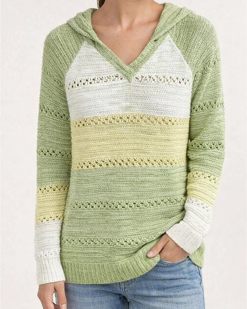 Colorblocking Pullover Loose Hooded Women's Knit Crochet Hollow Long Sleeve Sweater S-5XL | JRSEE:e2dd70db-3107-42ce-919f-300cb74f98c5