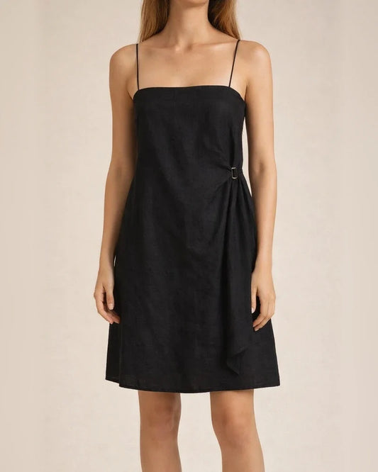 Cotton and Linen Wind Halter Comfortable Vacation Style Versatile Dresses Solid Color Halter Dress White Pink Black | JRSEE:b5b95e60-f9c6-48e5-bdbc-7900308920e3