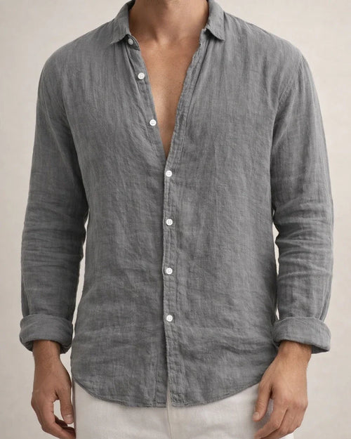 Cotton Hemp New Men's Long Sleeve Shirt Solid Color Lapel Casual Style Shirt | JRSEE:fedf9d79-04ef-4587-8331-b2e10127bc08