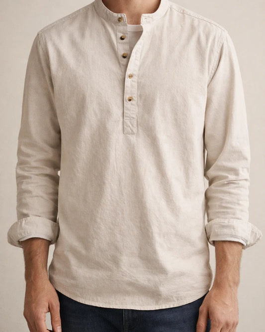 Cotton Linen Tops Men's Casual Shirt Slim Solid Color Collar Pullover Cotton Linen Shirt | JRSEE:e819e13e-9c4b-4558-b296-4a6d4fe10559
