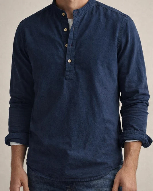 Cotton Linen Tops Men's Casual Shirt Slim Solid Color Collar Pullover Cotton Linen Shirt | JRSEE:5a488f26-0cc4-4d16-bd35-8ca16580898b