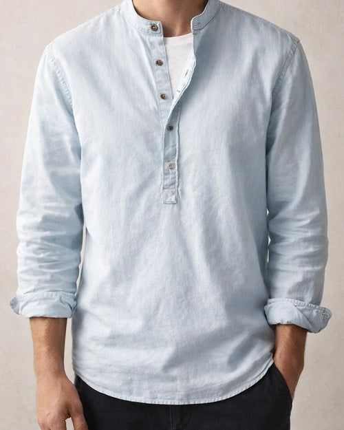 Cotton Linen Tops Men's Casual Shirt Slim Solid Color Collar Pullover Cotton Linen Shirt | JRSEE:7a51e5cf-b389-4a3e-9670-b5f75afe4a8a