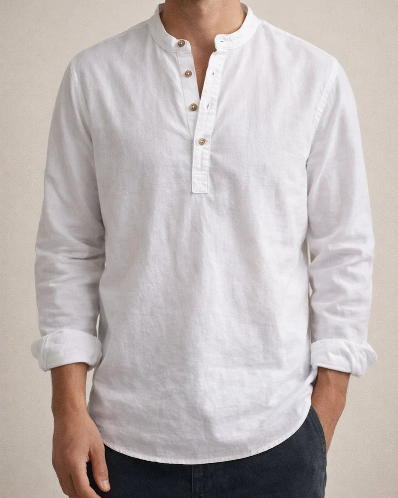 Cotton Linen Tops Men's Casual Shirt Slim Solid Color Collar Pullover Cotton Linen Shirt | JRSEE:04c4df12-c6bb-4ebf-bcec-aeeb356b0fcb