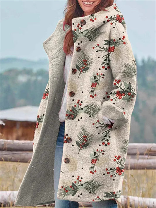 Women's New Autumn and Winter Floral Pattern Jacket Floral Color Medium-length Jacket