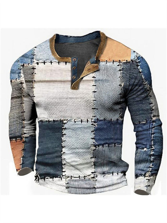 Color Blocking Color Collision Men's T-shirt Casual Sports Digital Printing T-shirt Tops Long-sleeved Round Neck Printed T-shirt Men