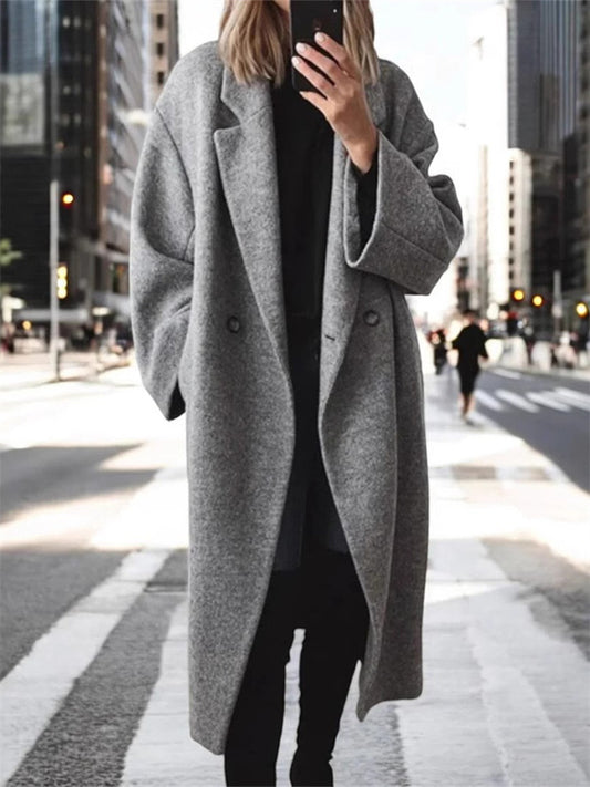 Women's Winter Long Tweed Trench Coat Jacket Suit Collar Jacket