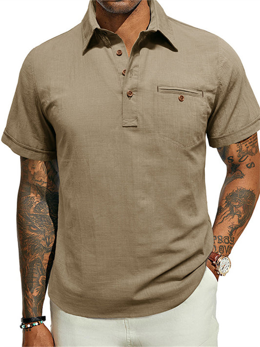 Men's Hawaii Short-sleeved Beach Shirts Lapel Men's Shirts Cotton Linen Tops