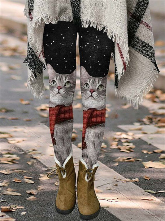 Women's Skinny Printed Pantyhose High Waist Fashion Casual Daily Printed Stretch Bottoms Christmas