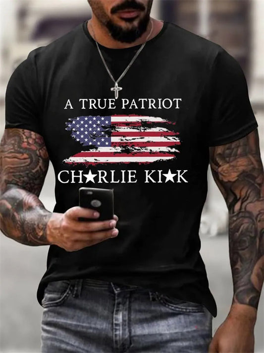 New Summer Men's Short-Sleeve Top 3D Striped Flag Print T-shirt