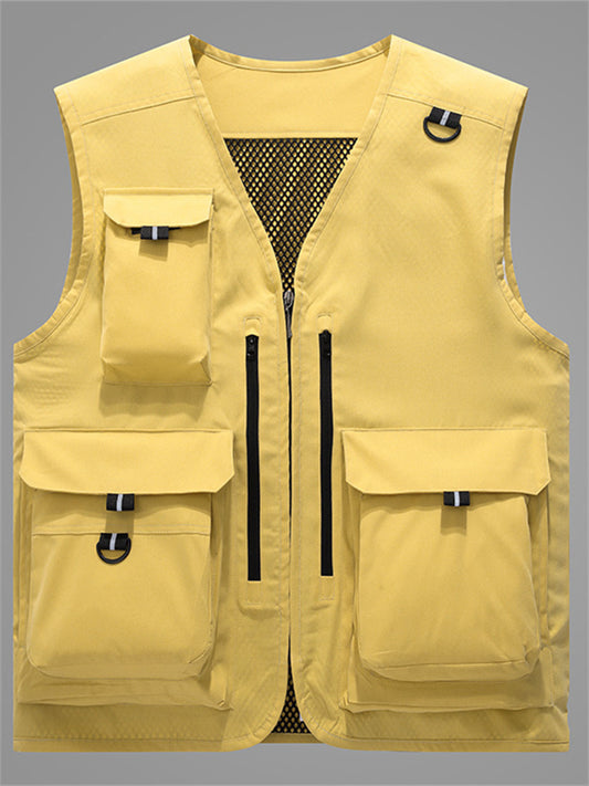 Workwear Vest Men's Outdoor Multi-pocket Undershirt Solid Color V-neck Vest Jacket