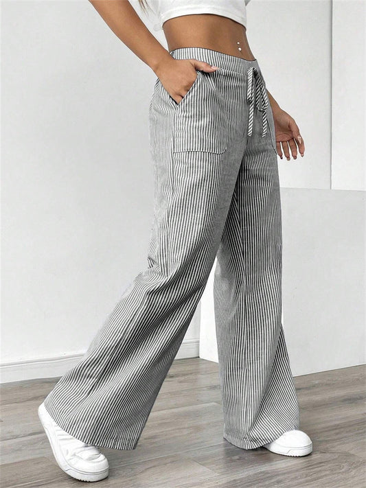 Women's New Striped Pants Casual Versatile Fashion Loose Wide-legged