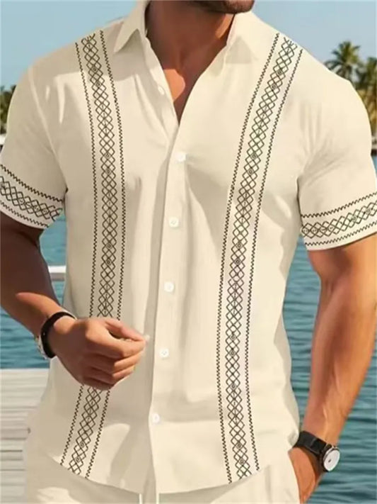 Men's Summer Hawaiian-Style New Arrival Spread Collar Striped Short-Sleeve Printed Casual Shirt