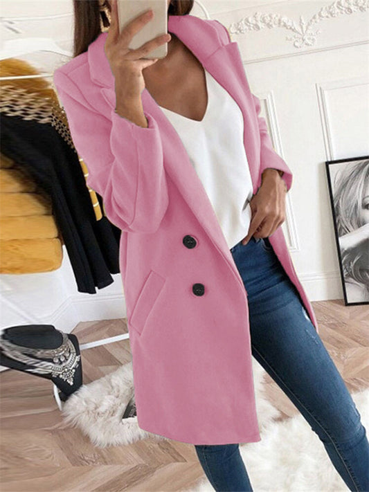 Casual Suit Collar Women's Solid Color Coat
