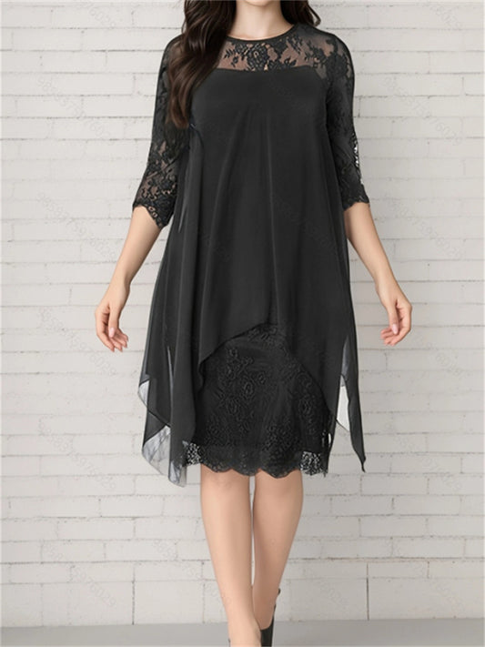 Summer New Lace Splicing Seven-minute Sleeves in The Long Section Chiffon Dresses