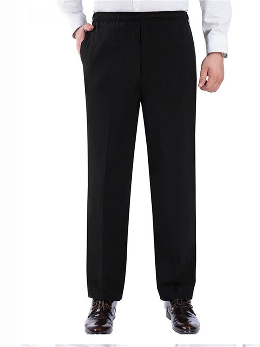 Men's Trousers Casual Pants Pocket Elastic Waist Solid Color Comfort Breathable Full Length Daily Sports Stylish Khaki Dark Gray Micro-elastic / Summer