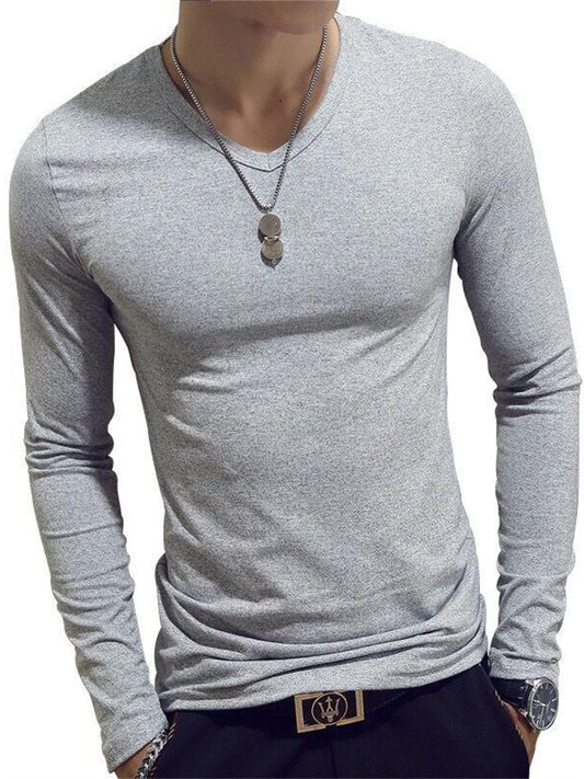 Fall New Arrival Color Long Sleeve T-Shirt Men's Fitted Crew Neck Slim-Fit Base Layer Versatile T-Shirt Top