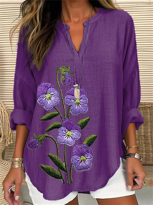 Summer Women's New Loose Printed Round Neck Casual Large Size Shirt