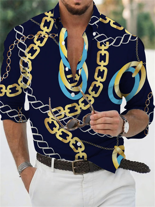 Men's 3D Floral Print Collared Shirt - New Style Casual Long Sleeve Summer Shirt