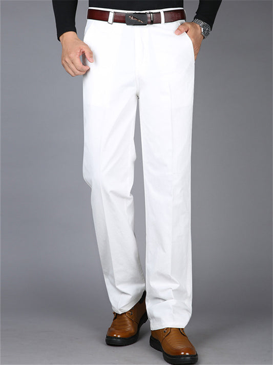 Men's Dress Pants Linen Pants Trousers Summer Pants Pleated Pants Pocket Straight Leg Plain Comfort Breathable Formal Business Casual Linen / Cotton Blend Fashion Classic White Yellow Micro-elastic