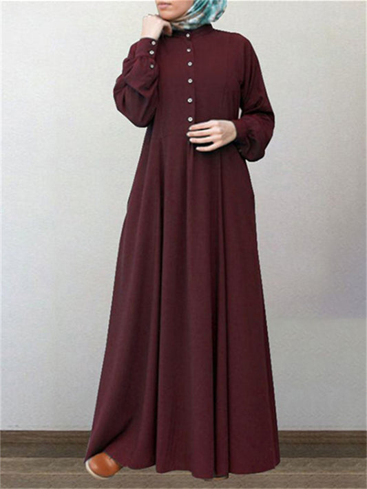 Casual Country Style Retro Women's Cardigan Round Neck Large Swing Type Dress