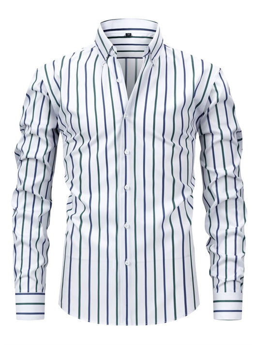 Printed Striped Long Sleeve Collared Men's Shirt