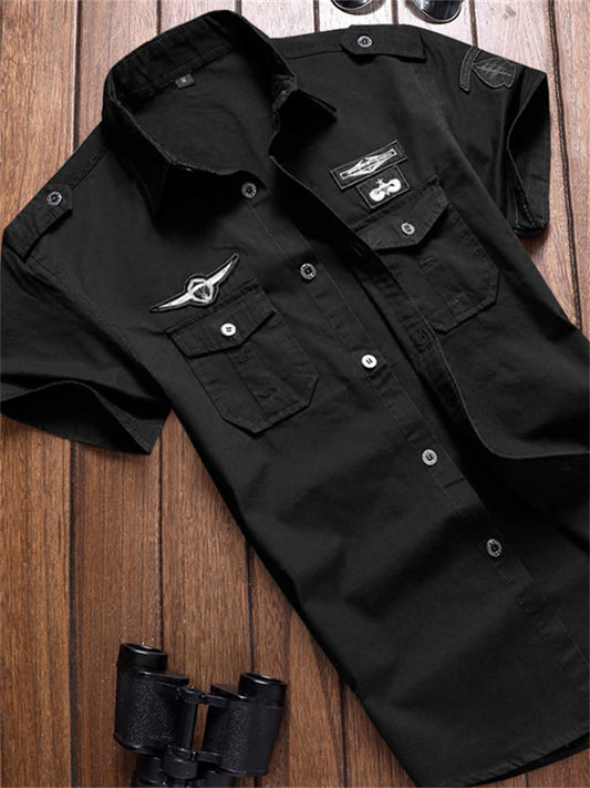Men's Shirt Summer Shirt Solid Color Turndown Black White Army Green Royal Blue Khaki Daily Holiday Short Sleeve Button-Down Clothing Apparel Cotton Streetwear Simple Casual Classic