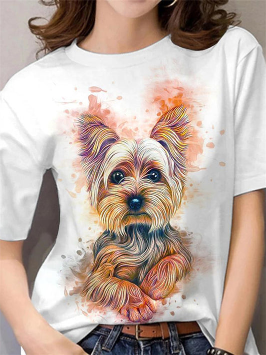 White short sleeve round neck top cat design T-shirt S M L XL 2XL 3XL 4XL 5XL