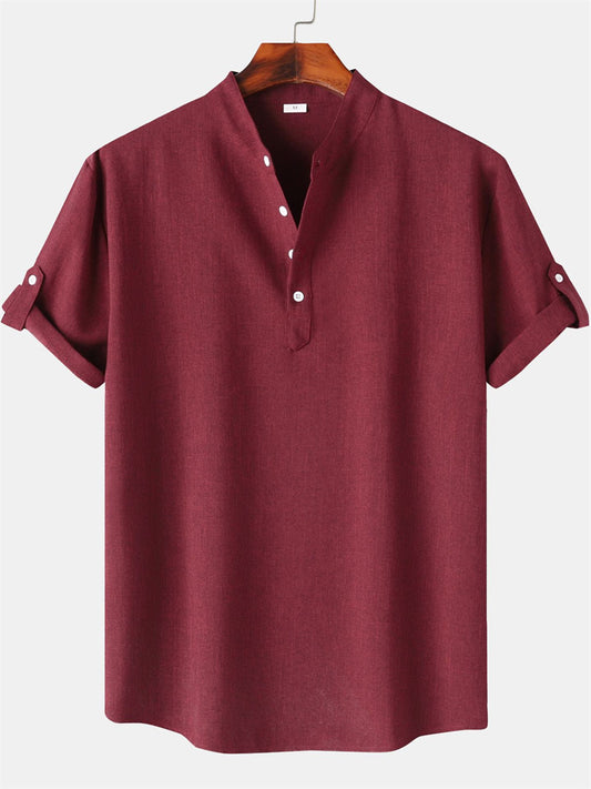 Men's Shirts Four Seasons New Men's Solid Color Collar Short-sleeved Shirt Male Slim Shirt