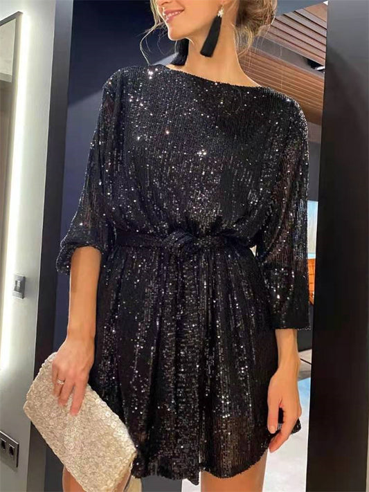 Holiday Party Sequin Dress Mini Black Dresses