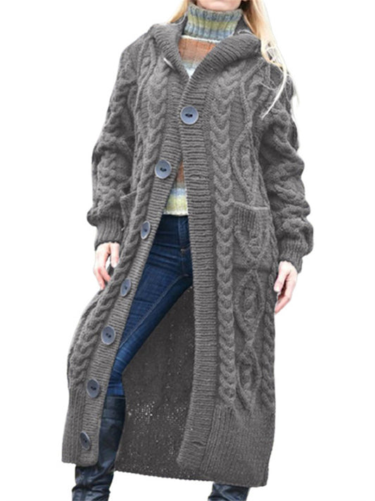 Women's New Arrival Fall/Winter Sweater Knit Cardigan Cable-Knit Mid-Length Coat
