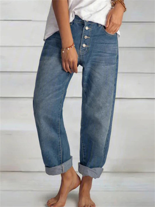 New Loose Casual Simple Thin Women's Denim Straight Pants