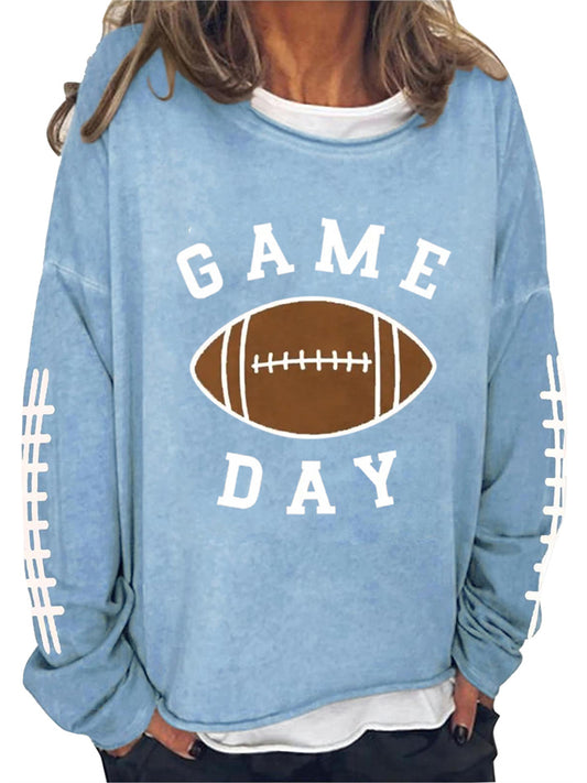 Women's Fall and Winter Women's Soccer Sweatshirt Round Neck Letters Game Day Printing Long-sleeved Casual Sweater S-5XL