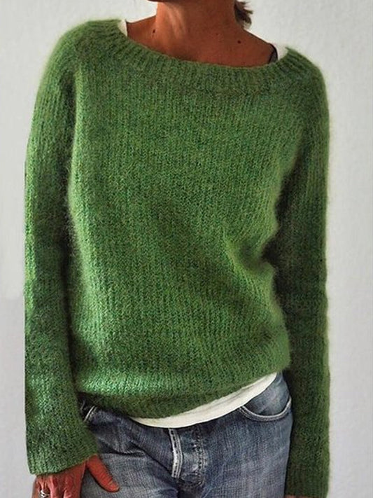 Women's Sweater Pullover Knitted Solid Color Basic Casual Long Sleeve Regular Fit Sweater Cardigans Boat Neck Spring Summer Green Blue Black / Holiday / Going out