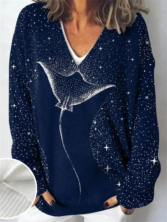 Autumn/Winter Ocean Manta Ray Long Sleeve Striped Sweater Sweatshirt