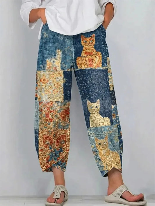 Women's New Summer Style Loose-Fit Straight-Leg Denim-Look Pants