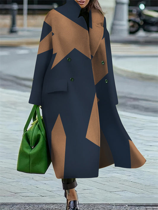 Women's Loose Winter and Fall Tweed Printed Jacket Warm Long Temperament Coat