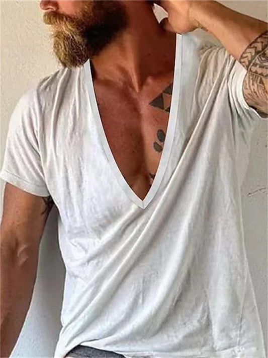 Men's T shirt Tee Plain V Neck Street Sports Short Sleeve Clothing Apparel 100% Cotton Fashion Designer Casual Comfortable