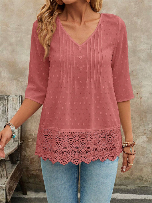 New Mori Hollow Out Embroidered Lace Short Fashion Casual Women's Shirt