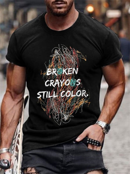 Men's Round Neck Printed T-shirt Summer Cotton Casual Fashion Short-sleeved