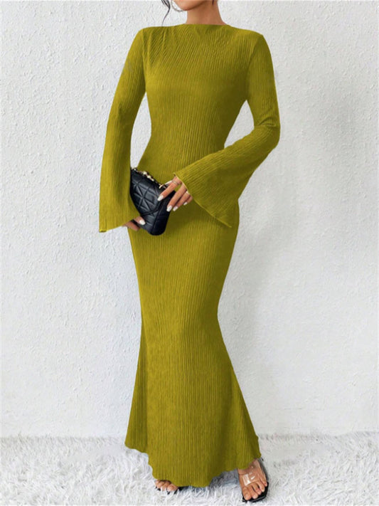 Fall/Winter New Arrival Elegant Women's Fashion Crew Neck Bell Sleeve Long Sleeve Bodycon Dress